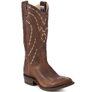 Frye Brown Heeled Boots with Studded Design